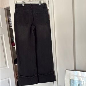 Edikted Gray Flare Wide Leg Jeans with Cuffed Hem